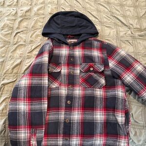 Navy and Red Plaid Hooded Jacket